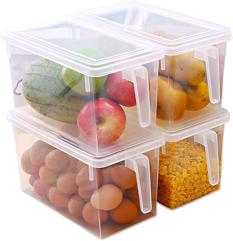 Plastic Food Storage Containers,with Lid and Handle,Food Storage Organizer Box Fresh Box for Kitchen Refridgerator Fridge Desk Cabinet Food Storage,Holds Fruit Eggs Vegetables,5L Pack of 4