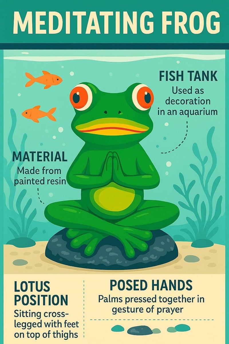 rizopets Decorative Meditating Frog Aquarium Ornament, Green, Red-Eyed Tree Frog Design, Fish Tank Decoration - Image 2