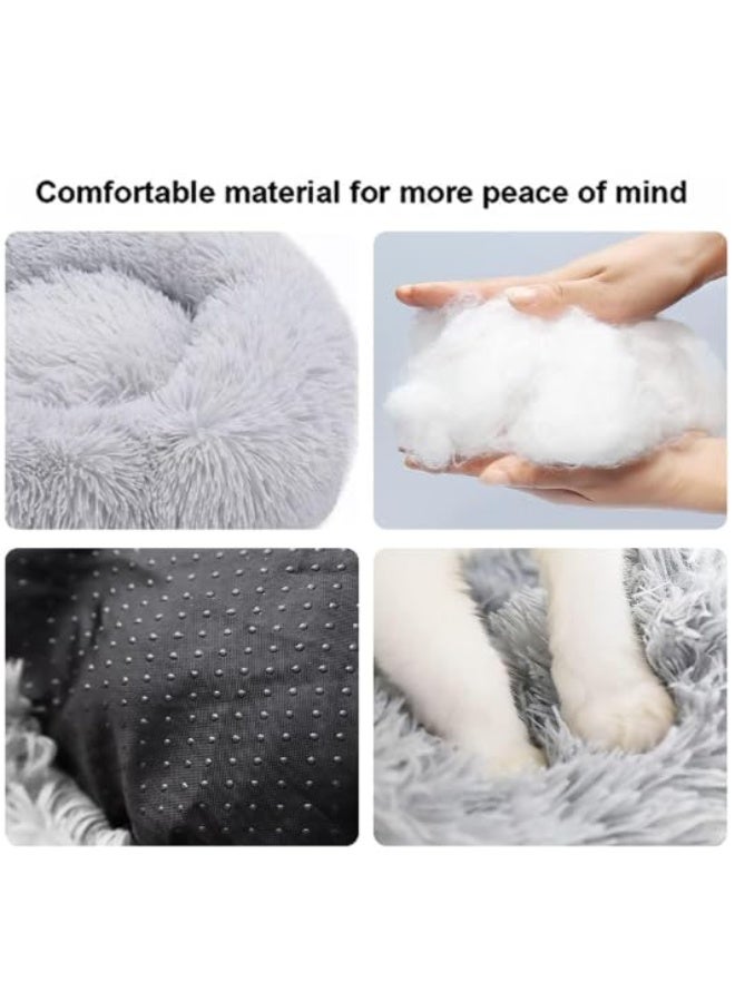 سرير ناعم للحيوانات الأليفة - متوسط الحجم (رمادي) | سرير مريح على شكل دونات للقطط والكلاب مع حافة مرتفعة - Image 2