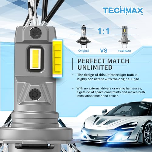TECHMAX H7 Light Bulb, 6500K Xenon White 600% Extremely Bright No Adapter Required 1:1 Mini Size Fanless H7 Fog Light - Pack of 2 - Image 3