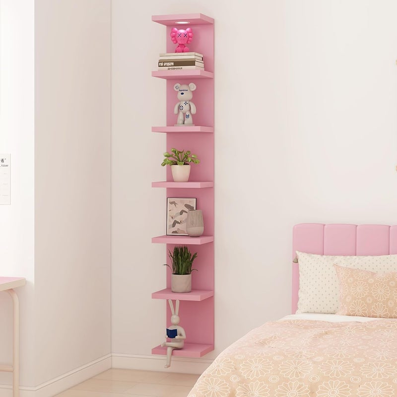 LitaEther Versatile 7 Tier Wall Shelf Unit,Pink Lack Wall Shelf,Display Floating Shelf with LED Remote Control Light - Image 1
