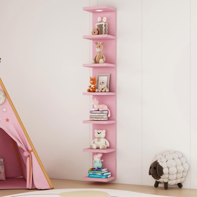 LitaEther Versatile 7 Tier Wall Shelf Unit,Pink Lack Wall Shelf,Display Floating Shelf with LED Remote Control Light - Image 4