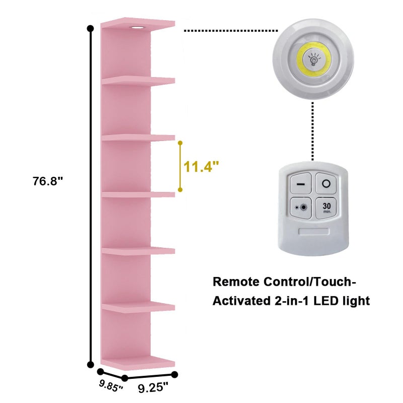 LitaEther Versatile 7 Tier Wall Shelf Unit,Pink Lack Wall Shelf,Display Floating Shelf with LED Remote Control Light - Image 2