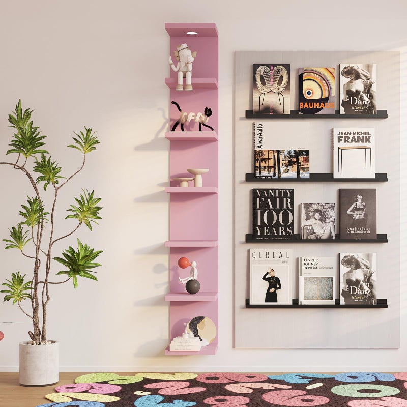 LitaEther Versatile 7 Tier Wall Shelf Unit,Pink Lack Wall Shelf,Display Floating Shelf with LED Remote Control Light - Image 3
