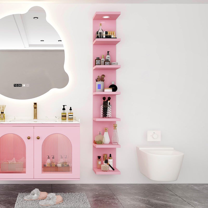 LitaEther Versatile 7 Tier Wall Shelf Unit,Pink Lack Wall Shelf,Display Floating Shelf with LED Remote Control Light - Image 5