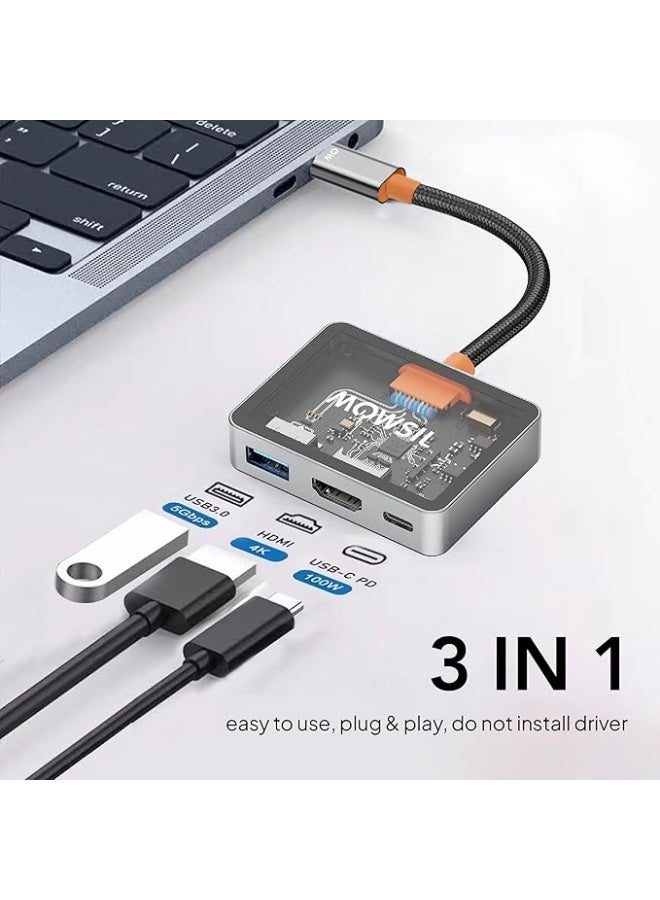 Mowsil 3-in-1 USB-C to HDMI Multiport Adapter 4K@60Hz - Image 3