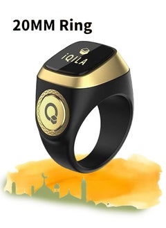 iQIBLA Smart Tasbih Zikr Ring Muslim Prayer Prayer timing reminder OLED display Tasbih Counter Smart Ring Wearable Technology Waterproof Black 20mm USB ((Black)) (Pack Of 1) 