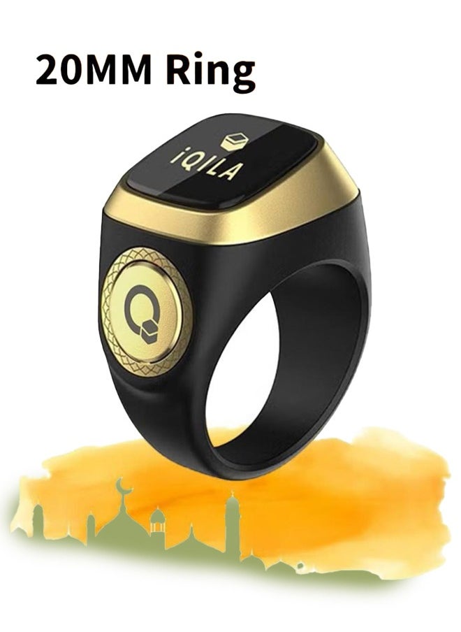 iQIBLA Smart Tasbih Zikr Ring Muslim Prayer Prayer timing reminder OLED display Tasbih Counter Smart Ring Wearable Technology Waterproof Black 20mm USB ((Black)) (Pack Of 1) 