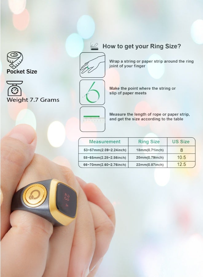 iQIBLA Smart Tasbih Zikr Ring Muslim Prayer Prayer timing reminder OLED display Tasbih Counter Smart Ring Wearable Technology Waterproof Black 20mm USB ((Black)) (Pack Of 1) - Image 3