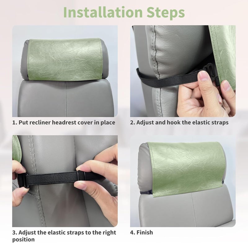 SCNK Recliner Headrest Protector-Faux Leather Headrest Covers for Recliners,Recliner Headrest Cover with Elastic Straps,Chair Headrest Covers for Recliners Protector 17 x 27 in(Mint Green) - Image 4