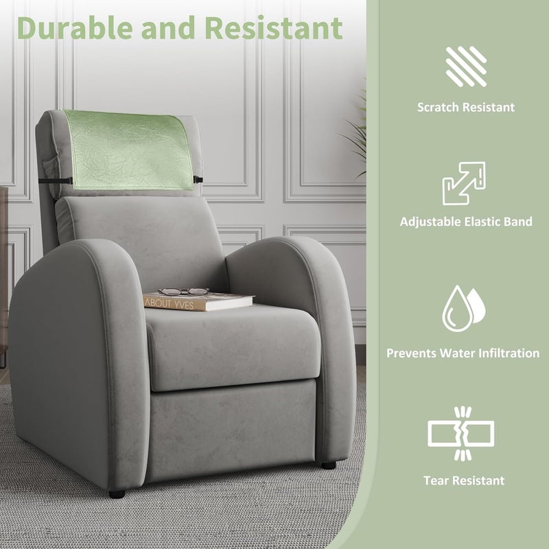 SCNK Recliner Headrest Protector-Faux Leather Headrest Covers for Recliners,Recliner Headrest Cover with Elastic Straps,Chair Headrest Covers for Recliners Protector 17 x 27 in(Mint Green) - Image 3
