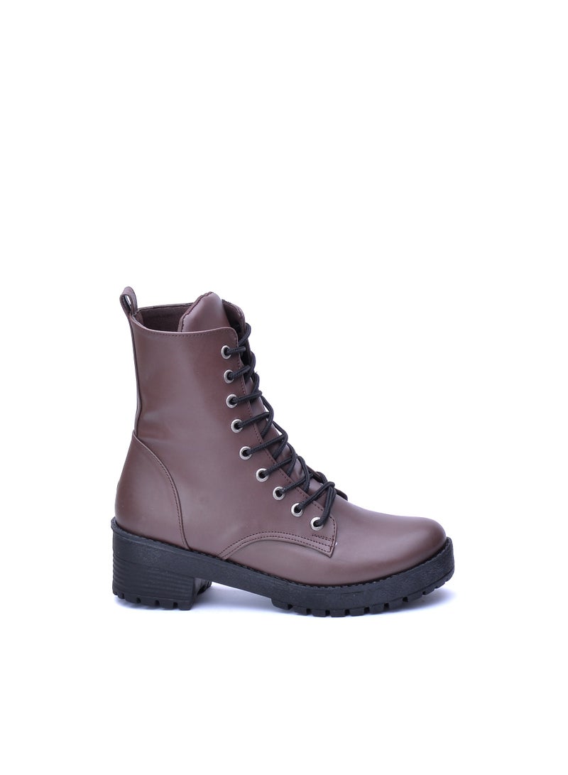 Run  Stylish zippered leather half boot-brown - Image 3