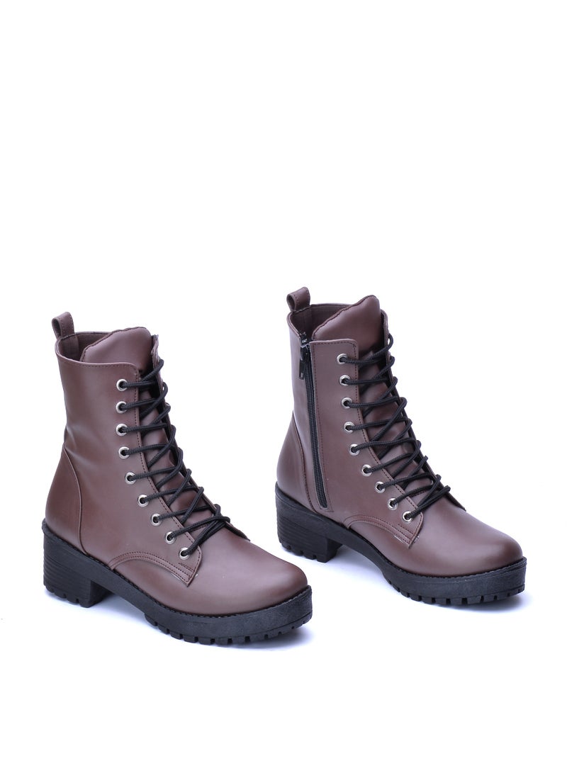 Run  Stylish zippered leather half boot-brown - Image 5