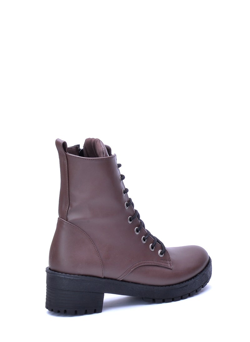 Run  Stylish zippered leather half boot-brown - Image 4