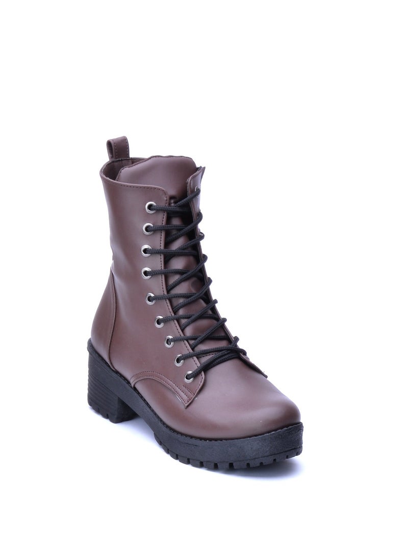 Run  Stylish zippered leather half boot-brown - Image 1