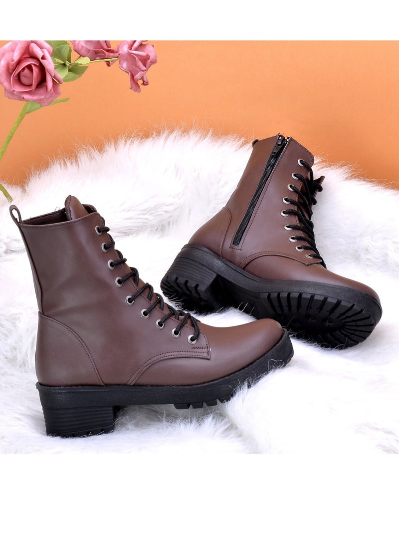 Run  Stylish zippered leather half boot-brown - Image 2