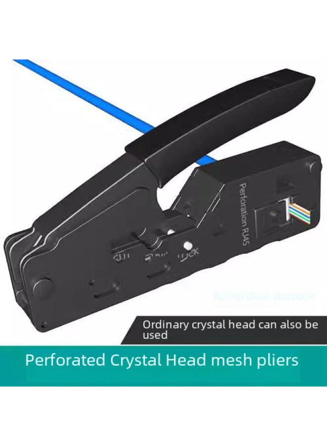Type 7 Perforated Dovetail Clamp Crystal Head Crimping Pliers Type 7 Through Hole Wire Pliers Type 5/67 Network Terminal Crimping Pliers-Color:Upgraded Yellow And Black Flagship Model (through-hole Tangent Upgrade + Long And Short Blades) - Image 5