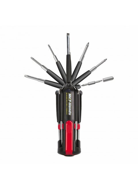 Apollo Tools DT1019 Mr. 7-Hands, Patented, 8 in 1 Screwdrivers with Worklight, red