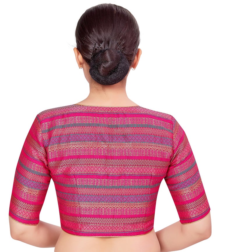 Studio Shringaar Women's Multi-Coloured Brocade Readymade Saree Half Sleeve Blouse (Multi-Color, 38) - Image 2
