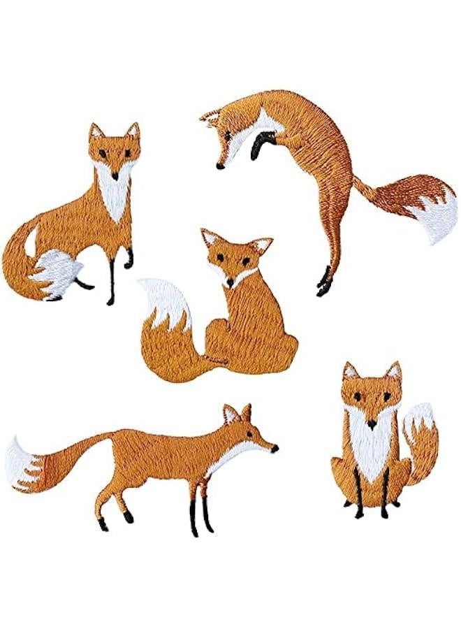 5Pcs Fox Patches Iron On Cute DIY Applique Embroidered Embroidery Patch Sew On Bags Patch for Clothes(2.16,Brown)  - Image 1