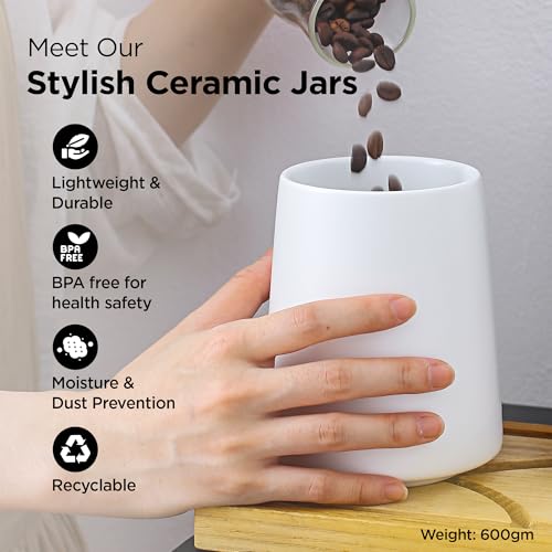 UMAI Ceramic Jar Kitchen Storage With Bamboo Lid | Kitchen Accessories Items | Airtight Kitchen Container For Storage | Multipurpose Jar For Pickle Dry Fruits Nuts | White | 700ML | BPA Free - Image 3