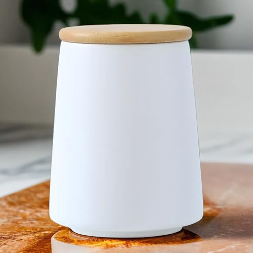 UMAI Ceramic Jar Kitchen Storage With Bamboo Lid | Kitchen Accessories Items | Airtight Kitchen Container For Storage | Multipurpose Jar For Pickle Dry Fruits Nuts | White | 700ML | BPA Free - Image 1