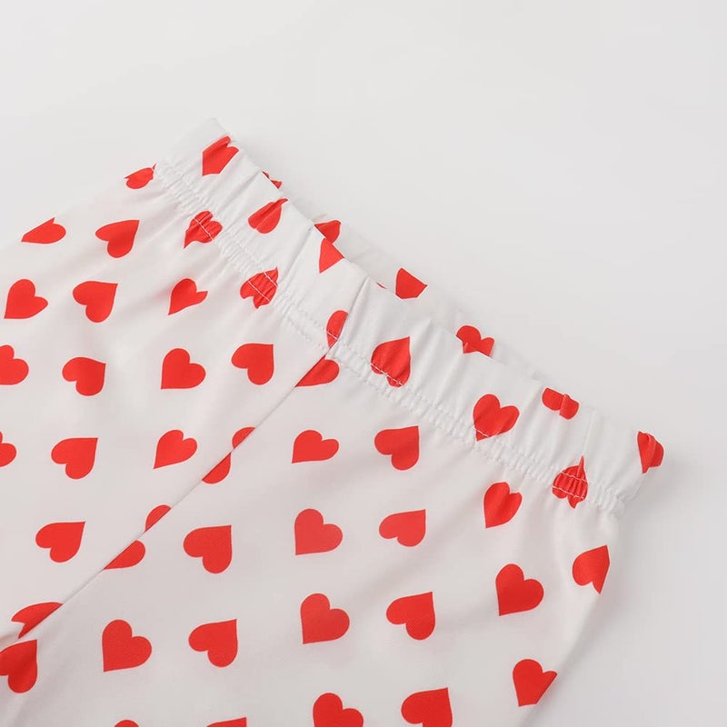 Noomelfish Girls Heart Printed Leggings Soft Full Length Stretch Pants, Red Heart White, Size 11-12 Years - Image 2