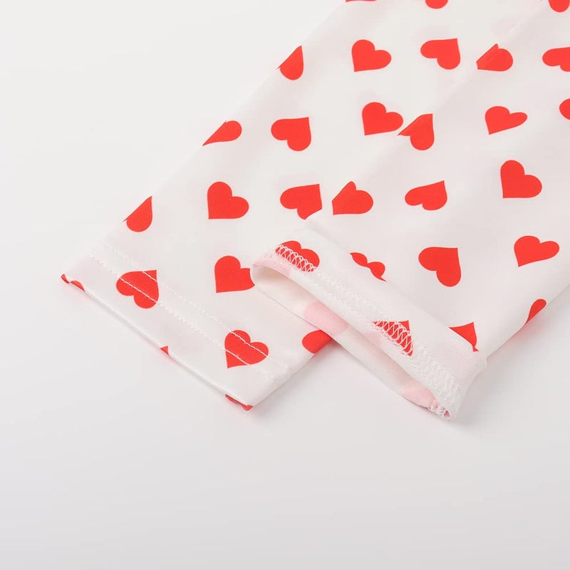 Noomelfish Girls Heart Printed Leggings Soft Full Length Stretch Pants, Red Heart White, Size 11-12 Years - Image 3