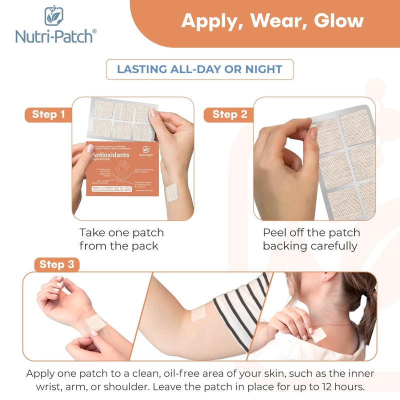 NUTRI-PATCH Antioxidants Topical Patch, Infused with Vitamin C, Glutathione, Coenzyme Q10, NAC, 30 Count - Image 5