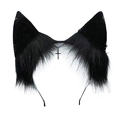 VIGVAN Handmade Wolf Fox Ears Animal Cosplay Cute Head Accessories for Halloween (Chain Black White) - Image 2