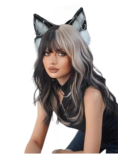 VIGVAN Handmade Wolf Fox Ears Animal Cosplay Cute Head Accessories for Halloween (Chain Black White) - Image 3