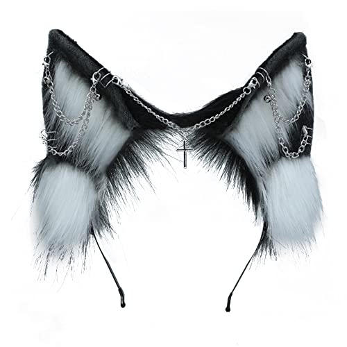 VIGVAN Handmade Wolf Fox Ears Animal Cosplay Cute Head Accessories for Halloween (Chain Black White) - Image 4