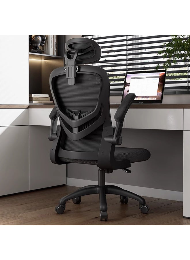 Generic Ergonomic Office Chair, Height Adjustable Mesh Desk Chair with Lumbar Support and Wheels for Working Study and Gaming, Swivel Computer Chair for Home and Office, V3 (Black) 