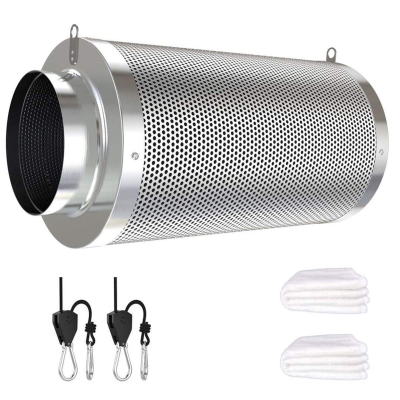 vanleno 4inch Carbon Filter Odor Control with Australia Virgin Charcoal Two Prefilter 1 Pair Rope Hanger Included for Inline Duct Fan, Grow Tent, Hydroponics, Odor Scrubber