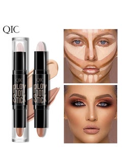 QIC Dual-End Highlighter Makeup Stick Contour Stick, Cream Contour Bronzer Sticks, Waterproof Face Concealer Pen for Body Face Brighten Facial Shade, Create 3D Makeup  - Image 1