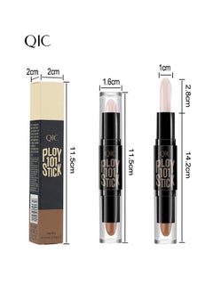 QIC Dual-End Highlighter Makeup Stick Contour Stick, Cream Contour Bronzer Sticks, Waterproof Face Concealer Pen for Body Face Brighten Facial Shade, Create 3D Makeup  - Image 2