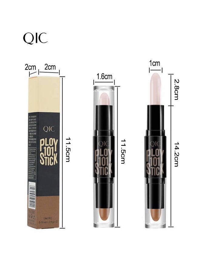 QIC Dual-End Highlighter Makeup Stick Contour Stick, Cream Contour Bronzer Sticks, Waterproof Face Concealer Pen for Body Face Brighten Facial Shade, Create 3D Makeup  - Image 2