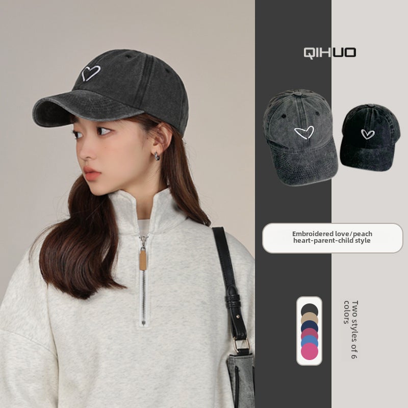 Embroidered Baseball Cap for Parents  Kids Heart Black - Image 2
