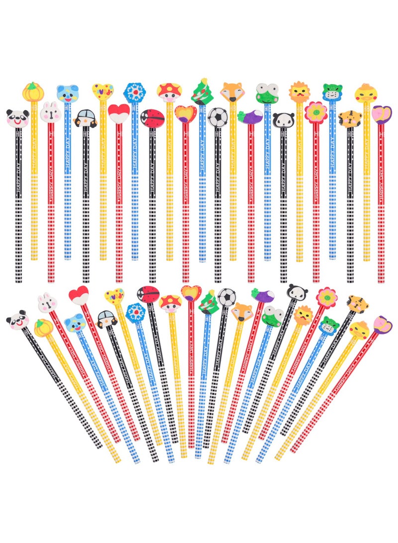 SUNSAR 30 Pieces Assorted Colorful Cartoon Animal Pencils Wooden Pencils Novelty Cartoon Dot &Stripe Pencils With Animals Eraser(Random) - Image 1