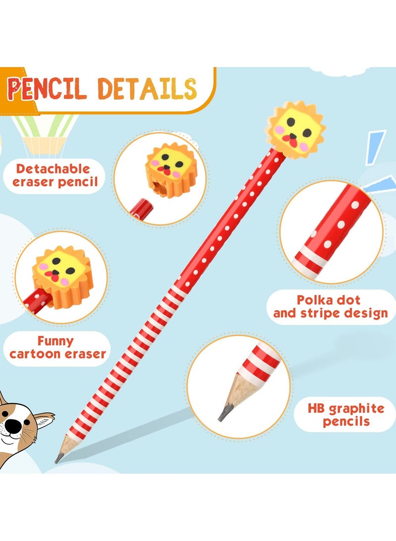 SUNSAR 30 Pieces Assorted Colorful Cartoon Animal Pencils Wooden Pencils Novelty Cartoon Dot &Stripe Pencils With Animals Eraser(Random) - Image 3
