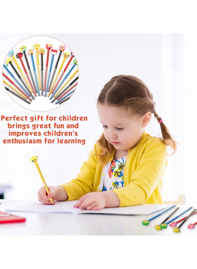 SUNSAR 30 Pieces Assorted Colorful Cartoon Animal Pencils Wooden Pencils Novelty Cartoon Dot &Stripe Pencils With Animals Eraser(Random) - Image 4