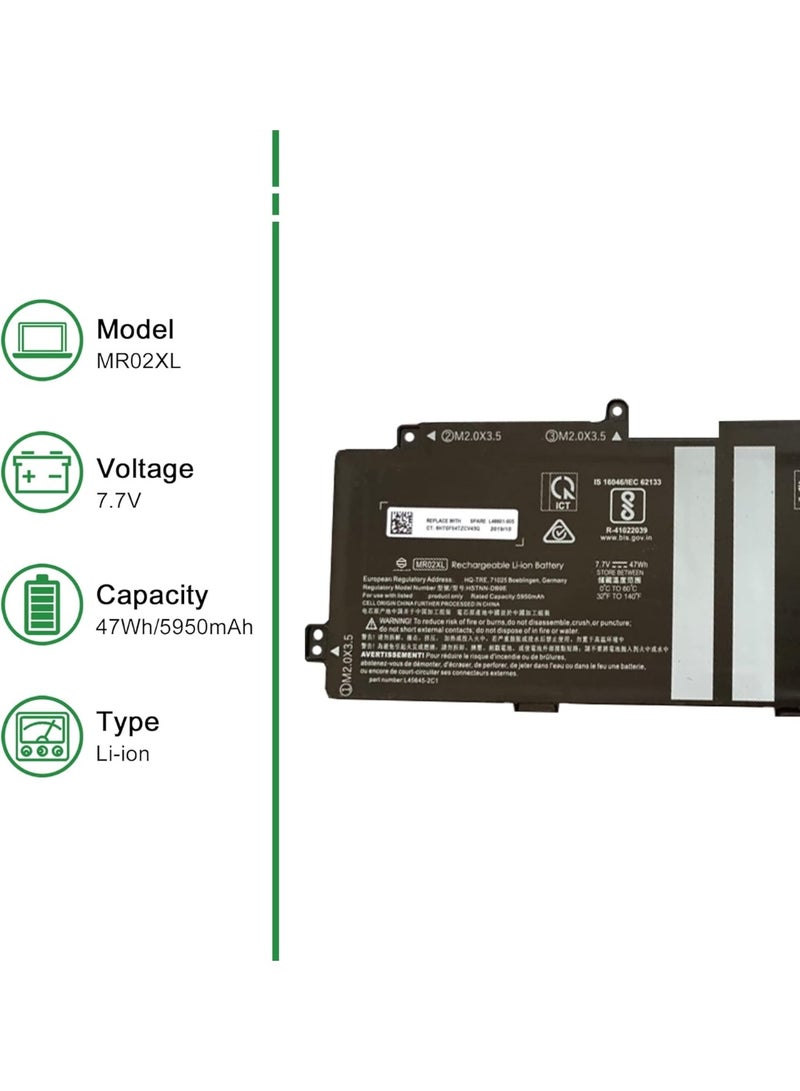 Terabyte بطارية لابتوب بديلة MR02XL L46601-005 لجهاز Hp Elite X2 G4 سلسلة نوتبوك HSTNN-DB9E L45645-2C1 سوداء 7.7V 47Wh 5950mAh - Image 2