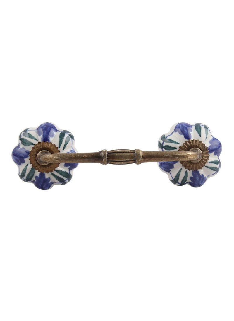 Indian-Shelf IndianShelf 1 Pack Ceramic Blue Cabinet Pulls Floral Vintage Kitchen Drawer Handles Door Dresser Handles Antique Hardware 4 Hole to Hole BH136MCK31 