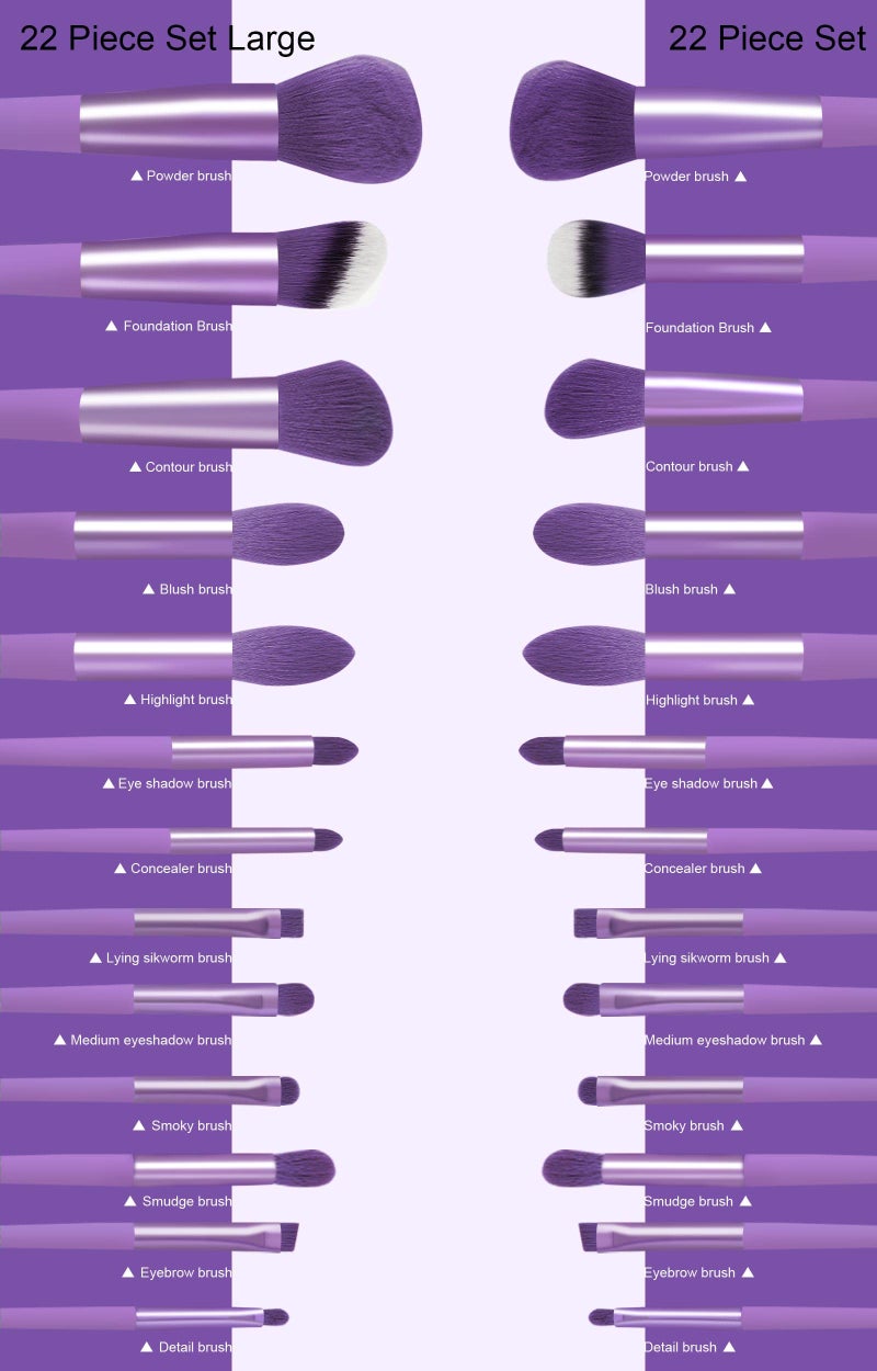 Koccido Makeup Brushes 22 Pcs Makeup Kit,Foundation Brush Eyeshadow Brush Make up Brushes Set (Purple, 22 Piece Set Large) - Image 4