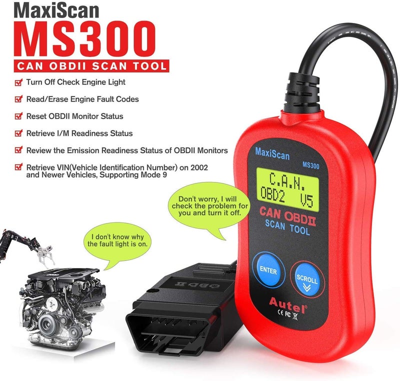 Autel MS300 OBD2 Scanner Code Reader, Turn Off Check Engine Light, Read & Erase Fault Codes, Check Emission Monitor Status CAN Diagnostic Scan Tool - Image 2