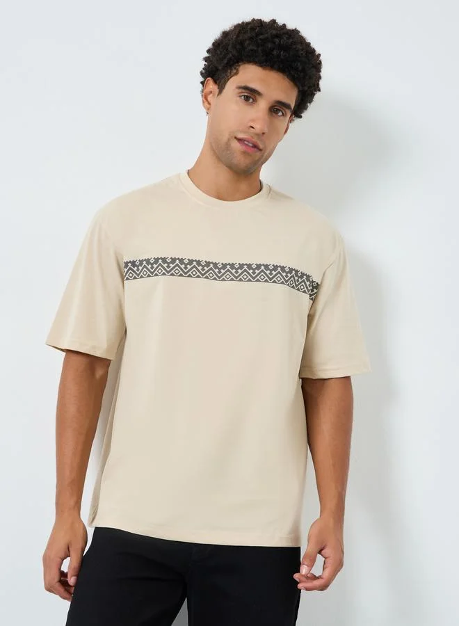 Styli Men Oversized Stripe Printed T-Shirt