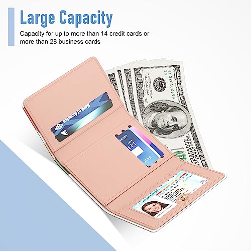Rouidr Womens Wallet, Small Slim RFID Card Wallets for Women, Trifold Leather Clutch Card Organizer, Cute Front Pocket Purse with 7 Slots & ID Window & Keychain, Modern Abstract Art - Image 3
