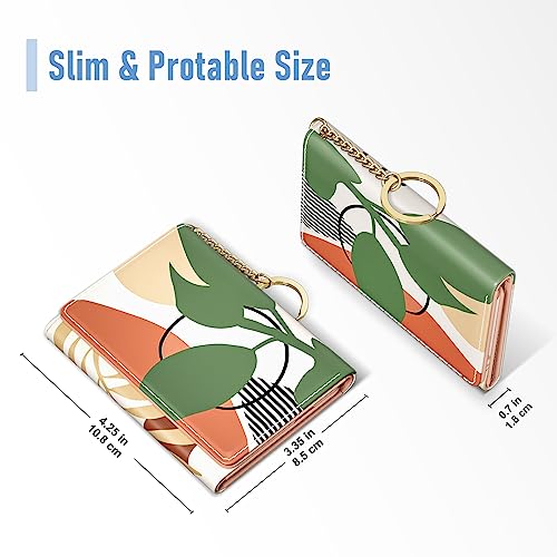 Rouidr Womens Wallet, Small Slim RFID Card Wallets for Women, Trifold Leather Clutch Card Organizer, Cute Front Pocket Purse with 7 Slots & ID Window & Keychain, Modern Abstract Art - Image 2