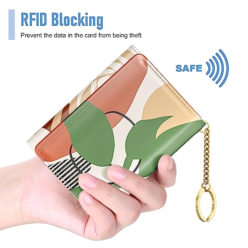 Rouidr Womens Wallet, Small Slim RFID Card Wallets for Women, Trifold Leather Clutch Card Organizer, Cute Front Pocket Purse with 7 Slots & ID Window & Keychain, Modern Abstract Art - Image 4