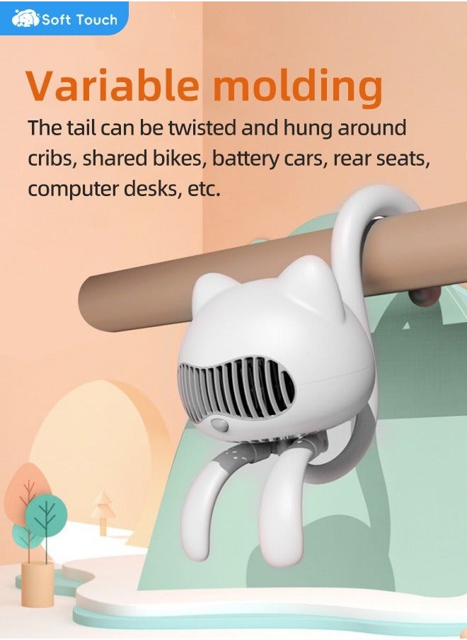 NIBEMINENT - Portable Mini Stroller Fan with Mosquito Repellent, Handheld Cartoon Cat for Babies and Strollers Flexible Hook - Image 1